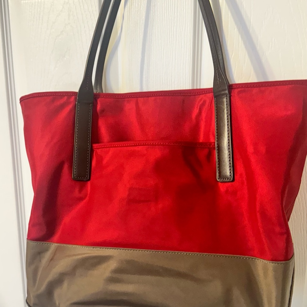 Tumi Two-Tone Red and Brown Tote - Picture 4 of 7